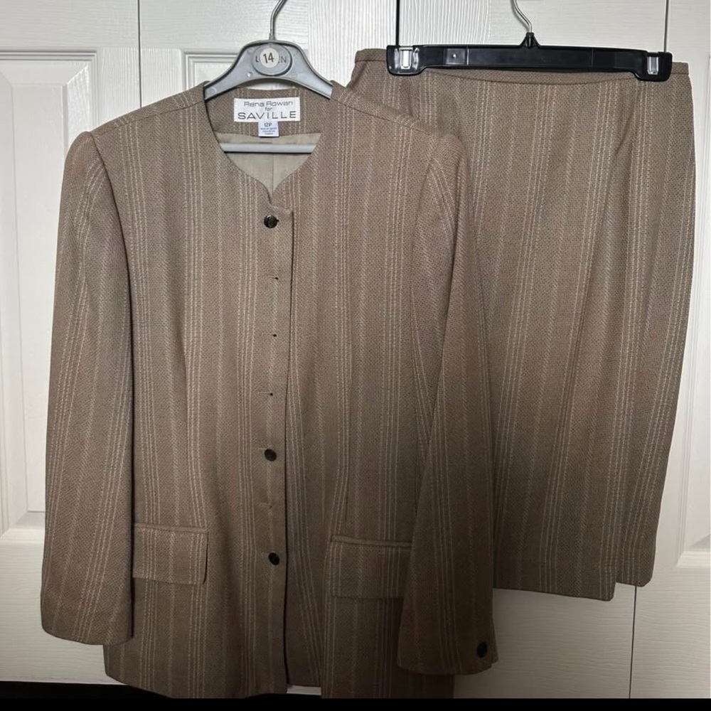 Vintage Rena Rowan Tan Blazer and Skirt Classic Minimalist Design